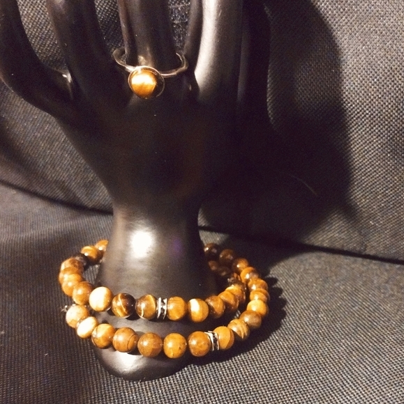Tigers Eye wrap Bracelet and Ring Set - Picture 2 of 10